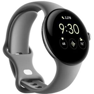 Google Pixel Watch – Android smartwatch met activiteit tracking – Hartslag tracking horloge ��– Gepolijste zilveren roestvrijstalen behuizing met houtskool Actieve band, WIFI/BT