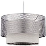 Relaxdays hanglamp, 1-lichts eetkamerlamp, ronde lampenkap, E27 pendellamp, ijzer & linnen, 40.5 cm, zilver