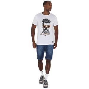 Brave Soul Heren T-shirt met korte mouwen en kraag, met doodskop-print, wit, maat L, Wit, L