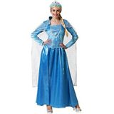 Atosa Magisch prinsessenkostuum voor dames, volwassenen, hemelsblauw, lange jurk met halftransparante cape, Elsa Frozen, party, carnaval, Halloween, XS-S