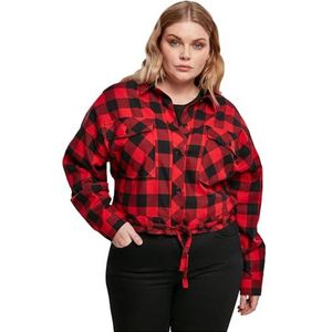 Urban Classics - Oversized Geruite Damesshirt - Zwart/Rood - Katoen