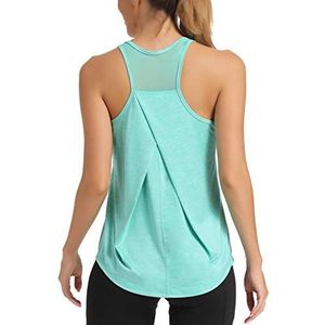 Aeuui Trainingtopjes voor vrouwen, racerback tank tops, mesh yoga shirts, atletische tank tops voor hardlopen, mouwloze gymkleding, Groen, S