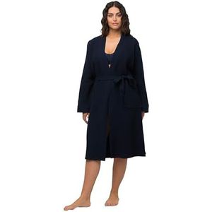 Ulla Popken Dameskleding Plus Size Curvy Wafel Pique Wrap Lange Mouw Katoen Badjas 750807, Nacht Blauw, 12-14