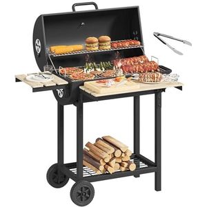 YITAHOME Grote houtskoolbarbecuegrill met pro verstelbare rookbox en warmteregulatie - draagbare barbecue voor achtertuin, familiebijeenkomsten, bumperkleven (inclusief roestvrijstalen tang)