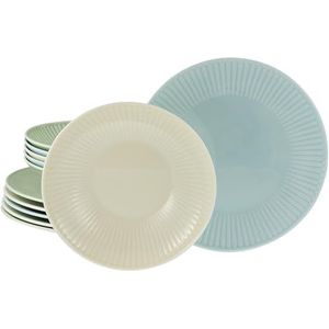 CreaTable 24033 Serviesset, porselein, crème, blauw, groen