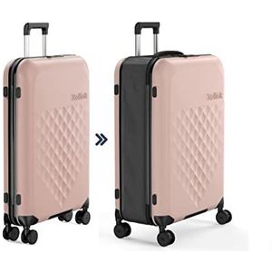 Rollink Vega 360 Spinner, lichte, opvouwbare koffer voor ruimtebesparend opbergen., Rose Smoke, Check in L, koffer