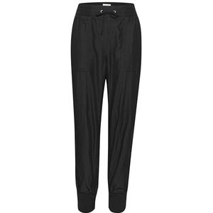 Cream Damesbroek met manchet, joggingbroek, hoge taille, elastische trekkoord, tailleband, Zwart, 42