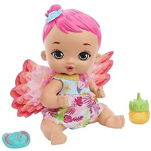 My Garden Baby Flamingo baby & roze haar baby pop speelgoed met luier, fles en accessoires, cadeau +3 jaar (Mattel HPD12)