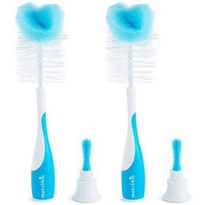 Munchkin Spons 2-in-1 flessenborstel (bonus speenborstel opgeborgen in handvat), blauw, 2 stuks