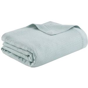 Madison Park 100% Egyptisch katoen ademende gezellige deken, premium gebreide luxe seizoen lichtgewicht hoes voor bed, bank en bank, vol/koningin (90 x 90 inch), lichtblauw