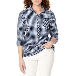 Tommy Hilfiger Dames Blouse Casual Geruite Roll Tab Mouwen Lange Mouw, True Blue Multi, S