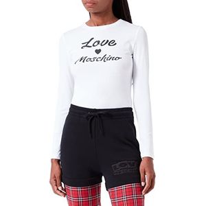 Love Moschino Dames Tight-Fitting Lange Mouwen met Cursive Brand Print T-shirt, wit (optical white), 46
