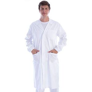 GiMa – witte vacht met automatisch, katoen/polyester, unisex, lab, arts, gezondheid dragen, Medium, wit, 1