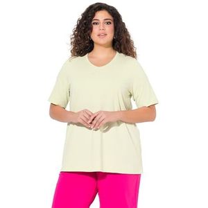Ulla Popken Dames grote maten grote maten plus size T-shirt, A-lijn, V-hals, halve mouwen, groen (pistache), 42-44