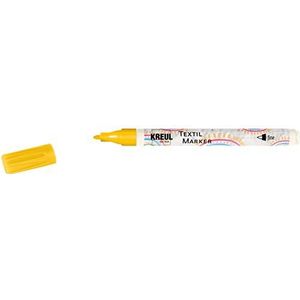 KREUL 90660 - Textielmarker fijn, geel, lijndikte ca. 1 tot 2 mm, textielverfstift voor lichtgekleurde stoffen & textiel, wasbestendig na fixatie