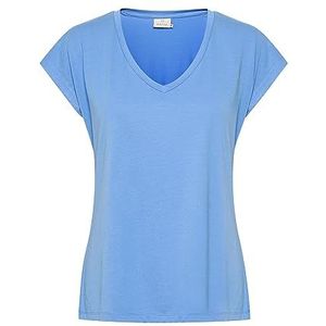 KAFFE T-shirt voor dames, korte mouwen, V-hals, regular fit, jersey-T-shirt, korenbloem blauw, XL