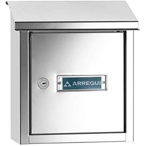 Arregui V4097 Brievenbus met letteringang op de achterkant van staal, maat S (DIN A5), Inox espejo, 30 x 26,5 x 14,5 cm