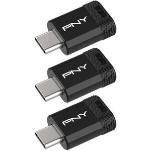 PNY 3-pack 64GB Elite-X Fit Type-C USB 3.2 flashdrive - Geavanceerde prestaties tot 200 MB/s lezen, handige draagbare gegevensopslag, ultracompact passend ontwerp, Type-C-aansluiting