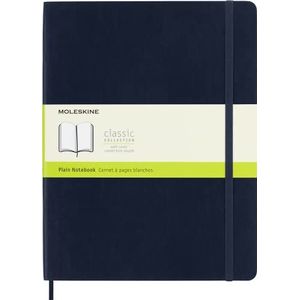 Moleskine Classic Plain Paper Notebook - Soft Cover and Elastic Closure Journal - Color Sapphire Blue - X- Large 19 x 25 A4 - 192 Pages