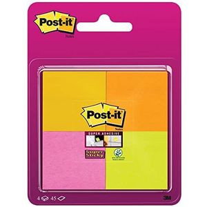 Post-It 6910SSS-YPOG-EU zelfklevende notities, 4 stuks, 47,6 x 47,6 mm, 4 kleuren (geel, roze, oranje, groen)