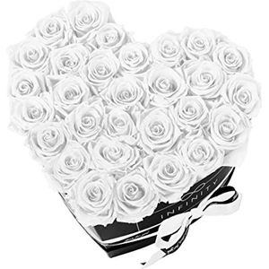 Infinity Flowerbox XXL hart - 29 echte premium rozen in wit - 3 jaar houdbaar zonder water | in geschenkverpakking met satijnen strik
