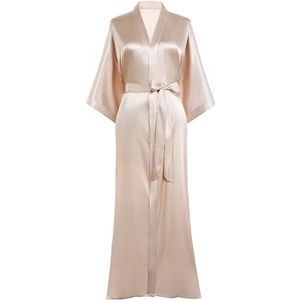 Prodesign Ochtendjas dames badjas satijn kimono lang met riem effen nachtkleding lichte slaapjas, champagne, onesize grote maten