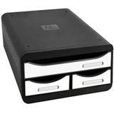 Exacompta - ref. 3117213D - Ladebox - Bureau - kantoor SMALL-BOX MINI met 3 laden - 1 lade voor A4+ documenten - 2 dunne laden voor schrijfgerei - Afmetingen: 347 x 278 x 130 mm - zwart/wit glanzend
