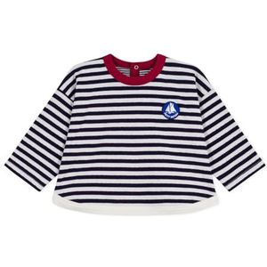Petit Bateau Katoenen baby-T-shirt met lange mouwen, gestreept, Avond/Milk, 3 Maanden