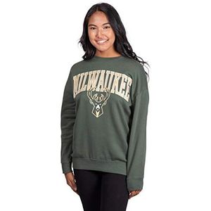 Ultra Game NBA Official Women's Extra Soft Fleece Distressed Oversized Pullover Sweatshirt, Milwaukee Bucks, Team Color, X-Large