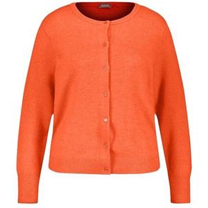 Samoon Warme gebreide damesjas met knoopsluiting, lange mouwen, effen kleuren, oranje, 46 Grote maten