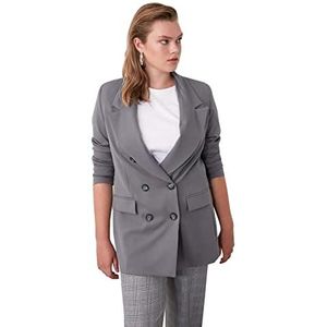 Trendyol Dames Oversize Blazer Jacket met Button, Grijs, grijs, 34