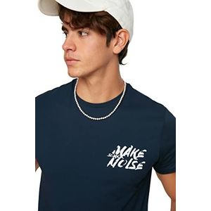 Trendyol Heren Navy Blue Male Printed Slim Fit T-Shirt, M