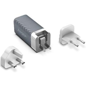 Energizer - Snellader USB-A en USB-C 65 W – zonder kabel – 3 stopcontacten inbegrepen (EU/US/UK) – zilver/grijs