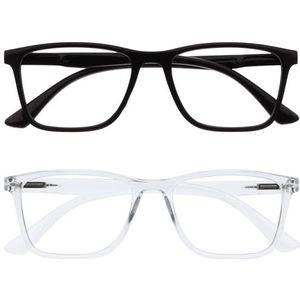 OPULIZE NYX Blauwlichtfilterbril Dames/Heren - niet-verblindend UV400, veerscharnier, tegen vermoeidheid - 2 Stuks - Rechthoekig montuur - Zwart Transparant, 2 Stuks - Zwart/Transparant