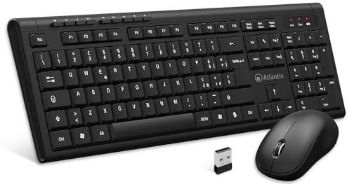 Atlantis Combo Kit toetsenbord en muis, draadloos, multimedia, Italiaanse QWERTY-lay-out, 9 Shortcut Toetsen, voor PC/Laptop/Notebook, Unieke USB-ontvanger, Code P013-AX280G+M, zwart