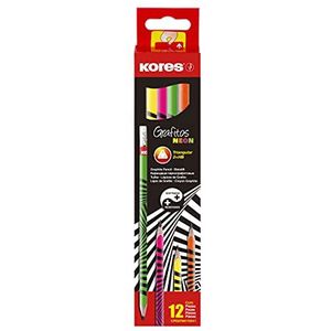 Kores - Grafitos Neon: HB grafietpotloden met zachte lood, driehoekige vorm, schoolbenodigdheden voor schrijven, tekenen en schetsen, Pack van 12