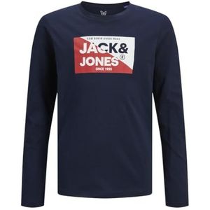 JACK&JONES JUNIOR Jjnolan Tee Ls Crew Neck Mni Shirt met lange mouwen voor jongens, Navy Blazer/Print: big, 98