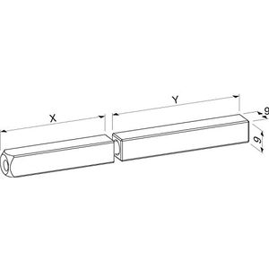 Eco Vierkantstift 9 mm gedeeld 45/55 mm (drukknop) voor deurgrepen, deurbeslag vierkante pen, verzinkt staal