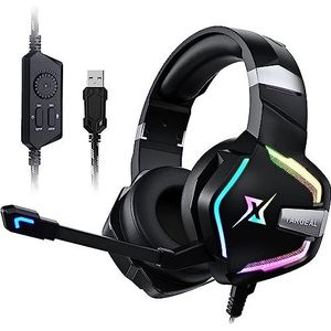 Y-YOPZI Gaming headset voor PS4/PS5/PC/Xbox/Nintendo Swit, PS4 hoofdtelefoon met kabel en RGB-licht, stereo surround hoofdtelefoon met microfoon, ruisonderdrukking, gamer hoofdtelefoon