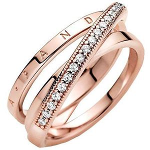 Pandora Signature Crossover Pavé Triple Band 14-karaats rosévergulde ring met heldere zirkoniasteentjes, 50