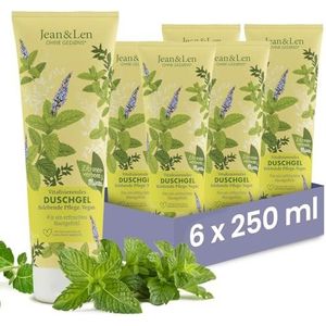 Jean & Len Vitaliserende douchegel citroenverbena & munt, in handige set, zachte reiniging, frisse geur, zonder microplastics & minerale oliën, vegan douchegel, 6 x 250 ml