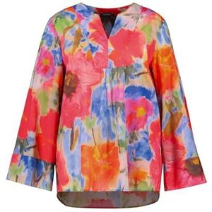 Samoon Lange damesblouse van chiffon, lange mouwen, gestreepte manchetten, Digitaal blauw patroon, 50 NL