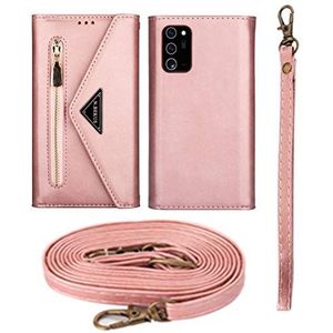 Portemonnee Hoesje voor Samsung Galaxy A51, met ritssluiting afneembare polsband en schouderriem Premium Leren Portemonnee Telefoonhoesje Leer Case Cover met Kaartsleuf