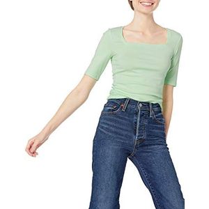 Amazon Essentials Women's T-shirt met halve mouwen, vierkante hals en slanke pasvorm, Groen, S