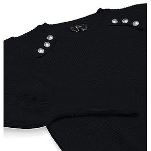 faina Dames trendy trui met schouderknopen acryl zwart maat XS/S, zwart, XS