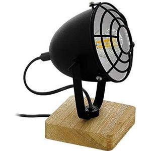 EGLO Gatebeck 1 tafellamp, 1 fitting, industrieel, vintage, retro, bedlampje van staal en hout, woonkamerlamp in zwart, natuurlijke kleuren, lamp met