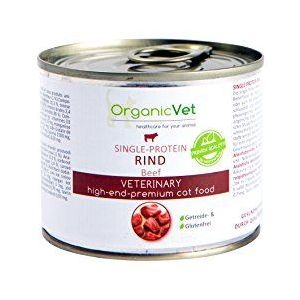 OrganicVet Veterinary Natvoer voor katten, enkelvoudig proteïnerundvlees, verpakking van 6 stuks (6 x 200 g)