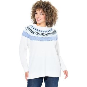 Ulla Popken Grote maten grote maten plus size Noorse trui, ronde hals, lange mouwen, zacht fijn gebreid, sneeuwwit, 46-48