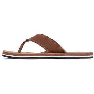 Tommy Hilfiger - HILFIGER LEATHER BEACH SANDAL - Teenslippers - Bruin - Synthetisch