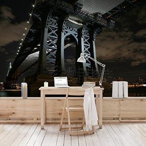 Apalis 94966 vliesbehang - Manhattan Bridge bij nacht - fotobehang breed, vliesfotobehang wandbehang HxB: 225 x 336 cm multicolor